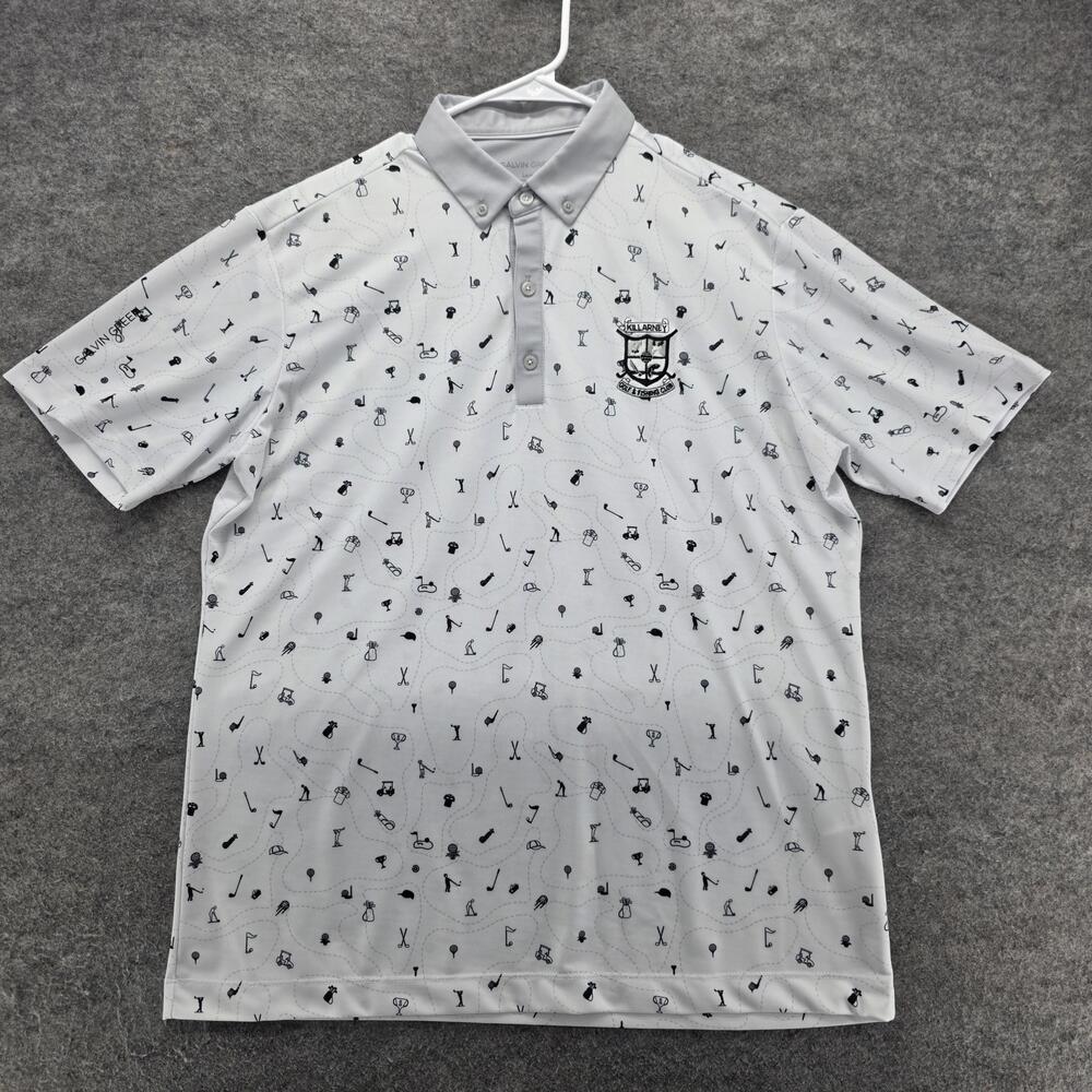 Galvin Green Polo Shirt Mens L White Graphic Print Golf Stretch Short Sleeve